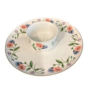 VTG House Of Prill Appetizer Serving Dish Chip & Dip Plate Floral Porcelain